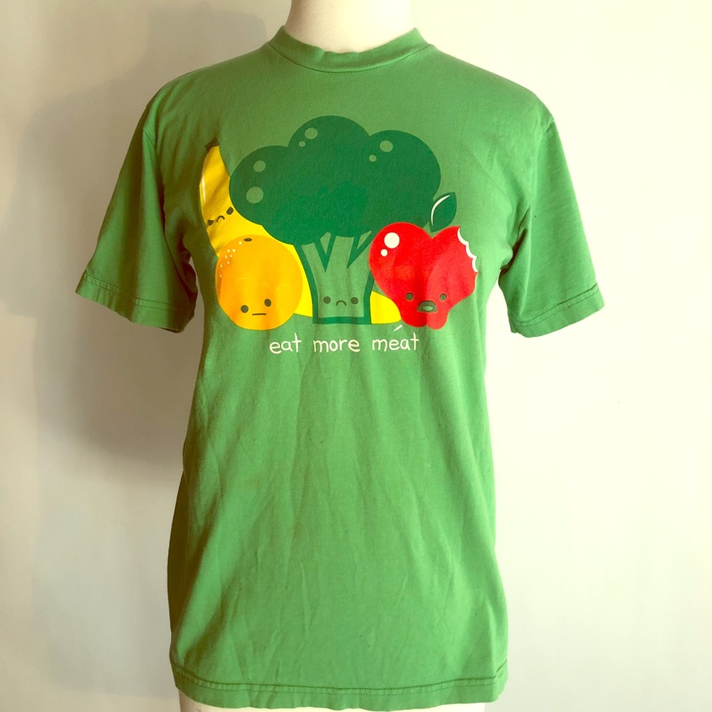 EAT MORE MEAT Cute Veggies Tee Green M